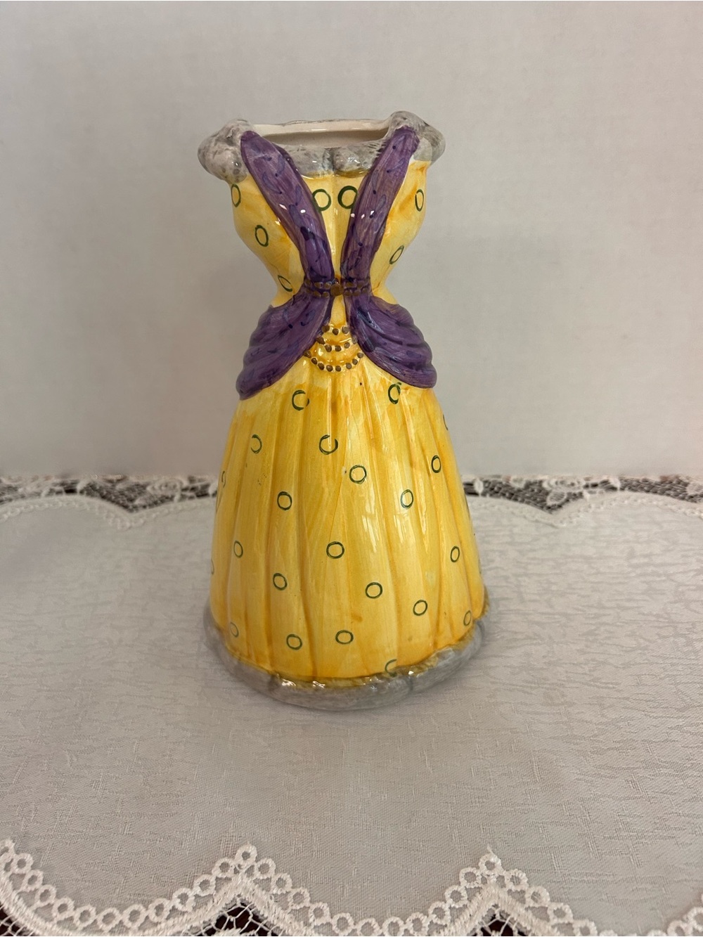 Vintage Milson And Louis Hand Painted Yellow And Purple Dress Form Vase-Signed